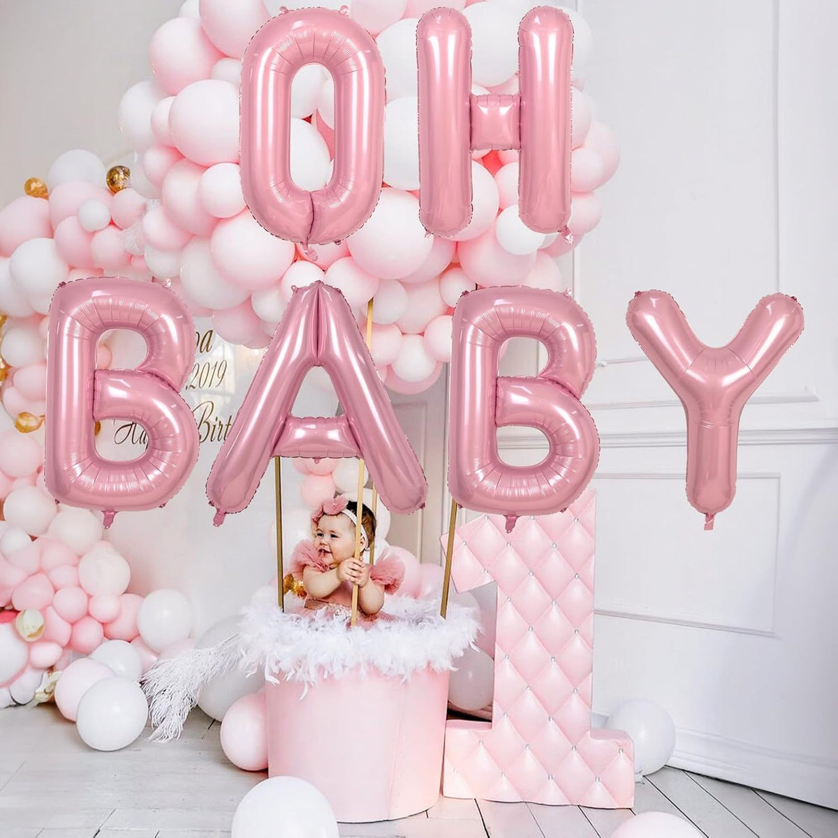 40 Inch Pearl Pink Large Letter Balloons - A to Z, Self Inflating Pink Foil Alphabet O Mylar