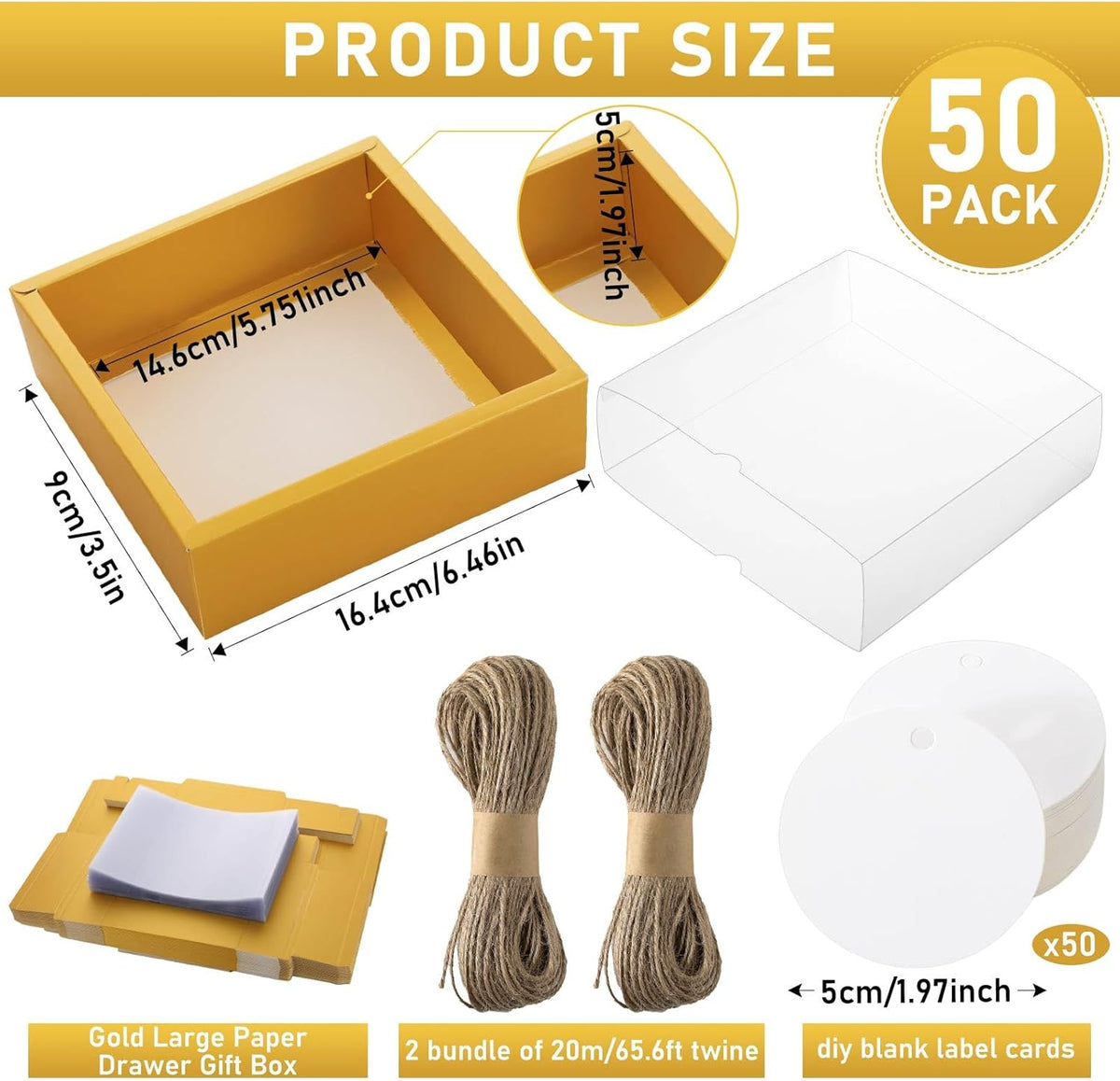 Roowest 50 Sets Kraft Soap Boxes Rectangle Packaging Box with Window Homemade Gift Box with Blank