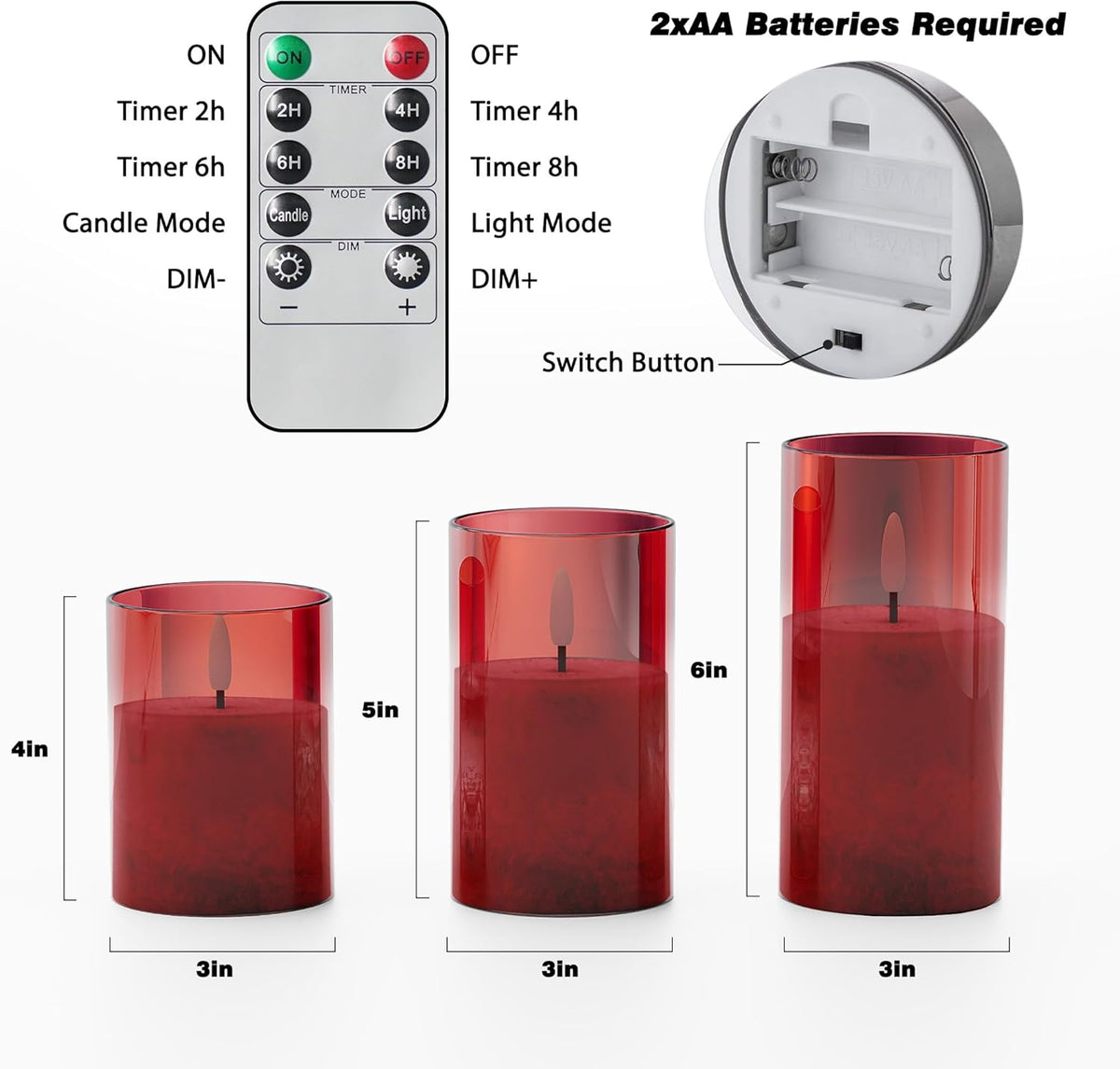 Ice Crystal Real Wax Glass Flameless Candles with Remote & Timer, Battery Operated Candles with