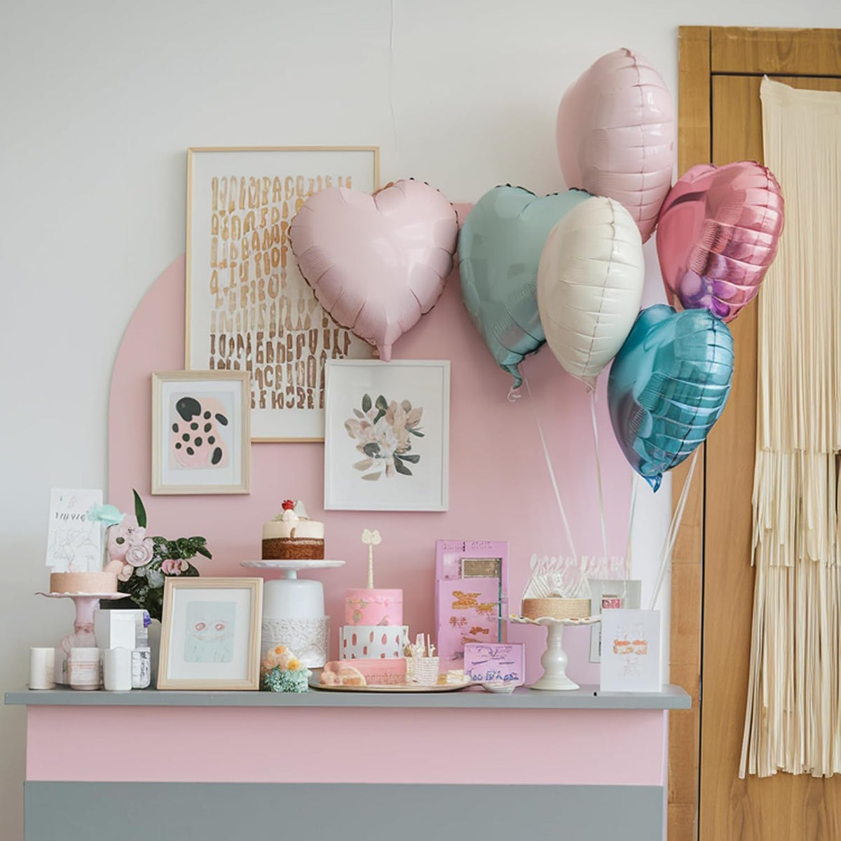 Pastel Colorful Heart Balloons, 18 Inch Matt Rainbow Heart Shape Balloon, 12PCS Multicolor Macaron