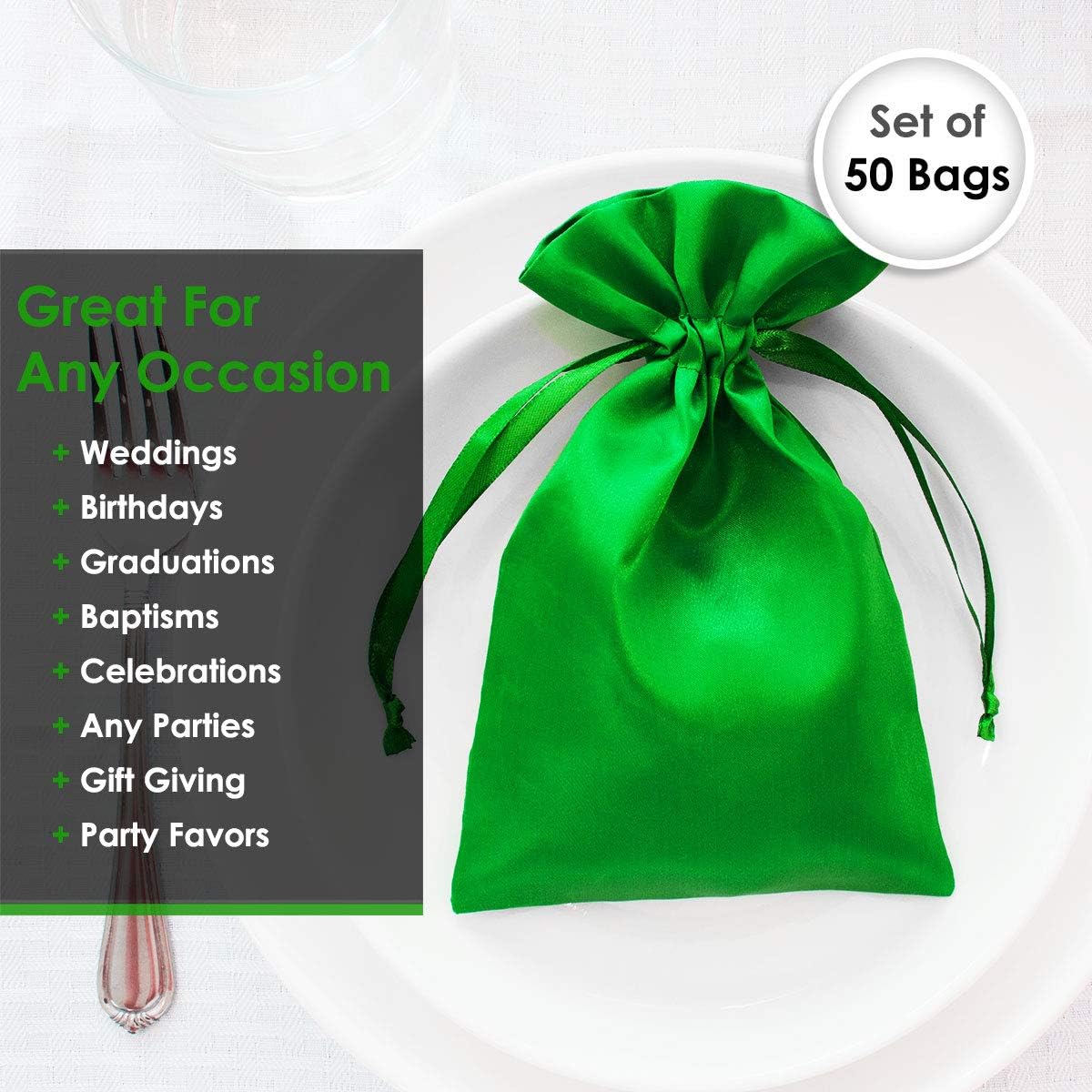 4" x 6" Green Satin Gift Bags, Jewelry Bags, Wedding Favor Drawstring Bags Baby Shower Christmas