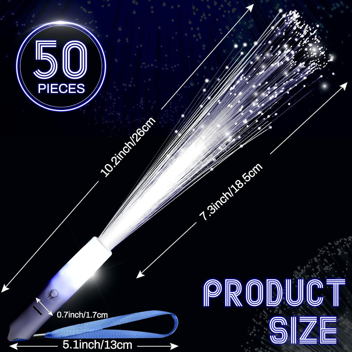 100 Pcs White Fiber Optic Wands Bulk Wedding Sparklers Party Favors LED Light Glow Sticks with 3
