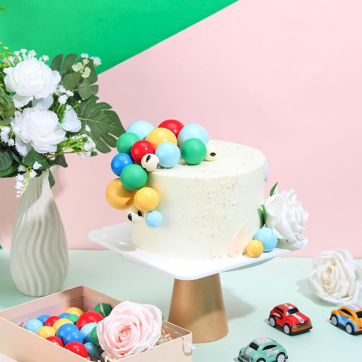 108 Pcs Balls Cake Topper DIY Cupcake Insert Foam Balloons for Cake Baking Wedding Anniversary