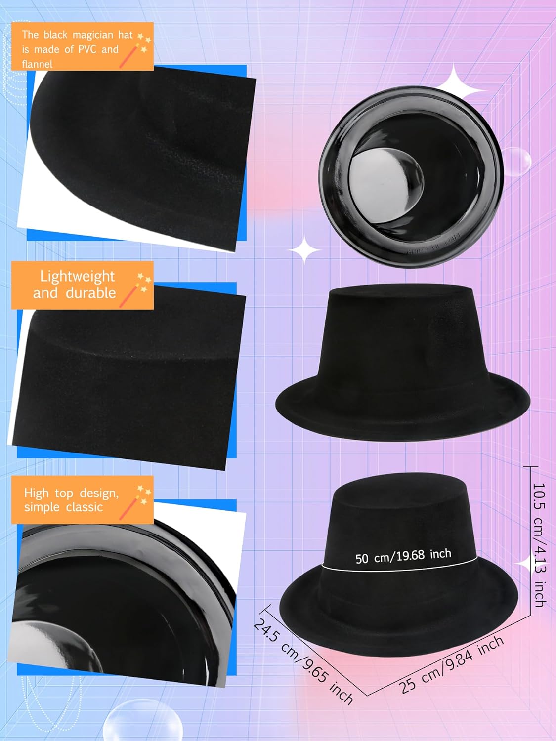 8 Pack Kids Plastic Top Hat Black Magician Hat Party Top Hat for Toddler Halloween Christmas