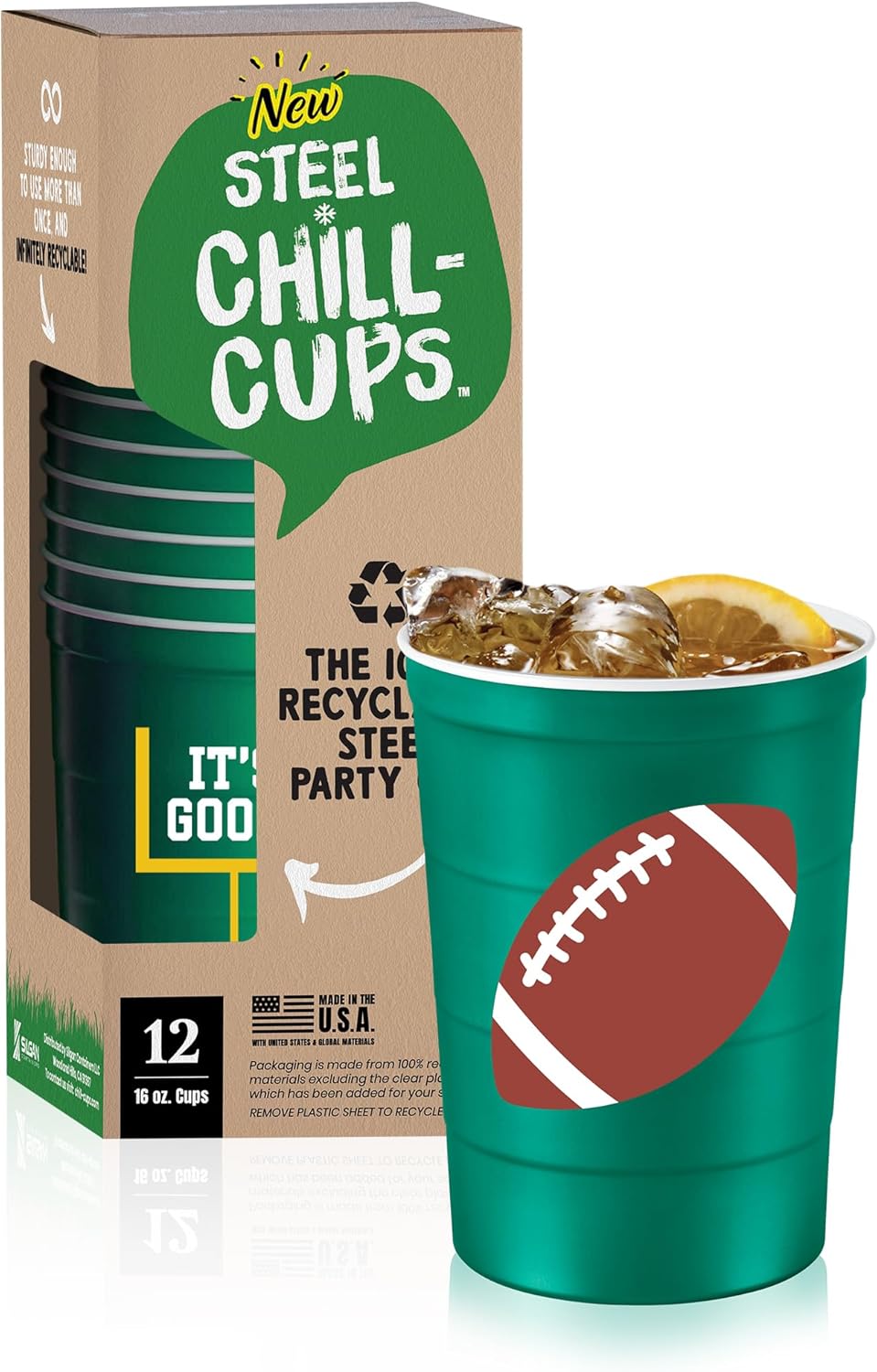 16 oz. Party Cup Football 'It's Good' Goal Post Design for Cold Drinks, Durable, Disposable