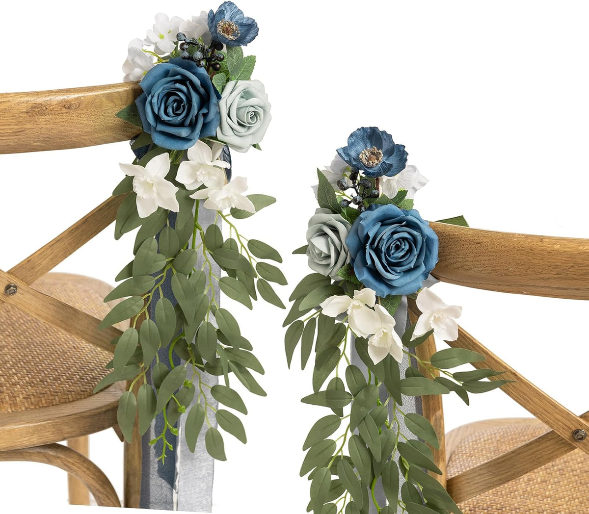 Ling's moment 8pcs Wedding Artificial Aisle Pew Flowers Chair Decorations Arrangements with Chiffon