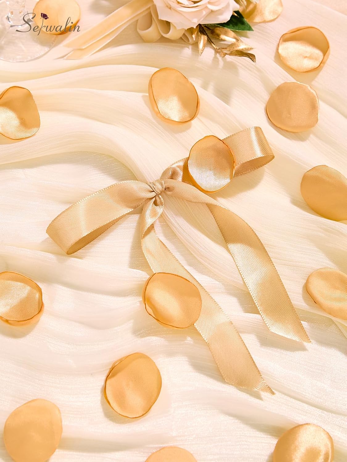 Serwalin 300Pcs Silk Rose Petals Fake Flower Petals Champagne Gold Artificial Rose Petals for