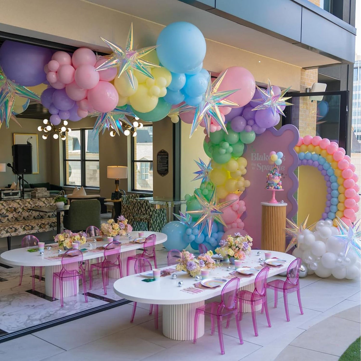 Iridescent Star Balloons,9Pcs 22Inch Iridescent Clear Explosion Spike Cone Helium Polyester Film