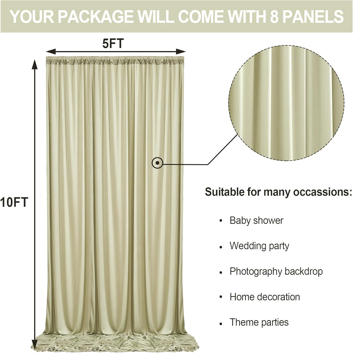 40 ft x 10 ft Wrinkle Free Sage Green Backdrop Curtain for Parties, Thick Green Polyester Photo