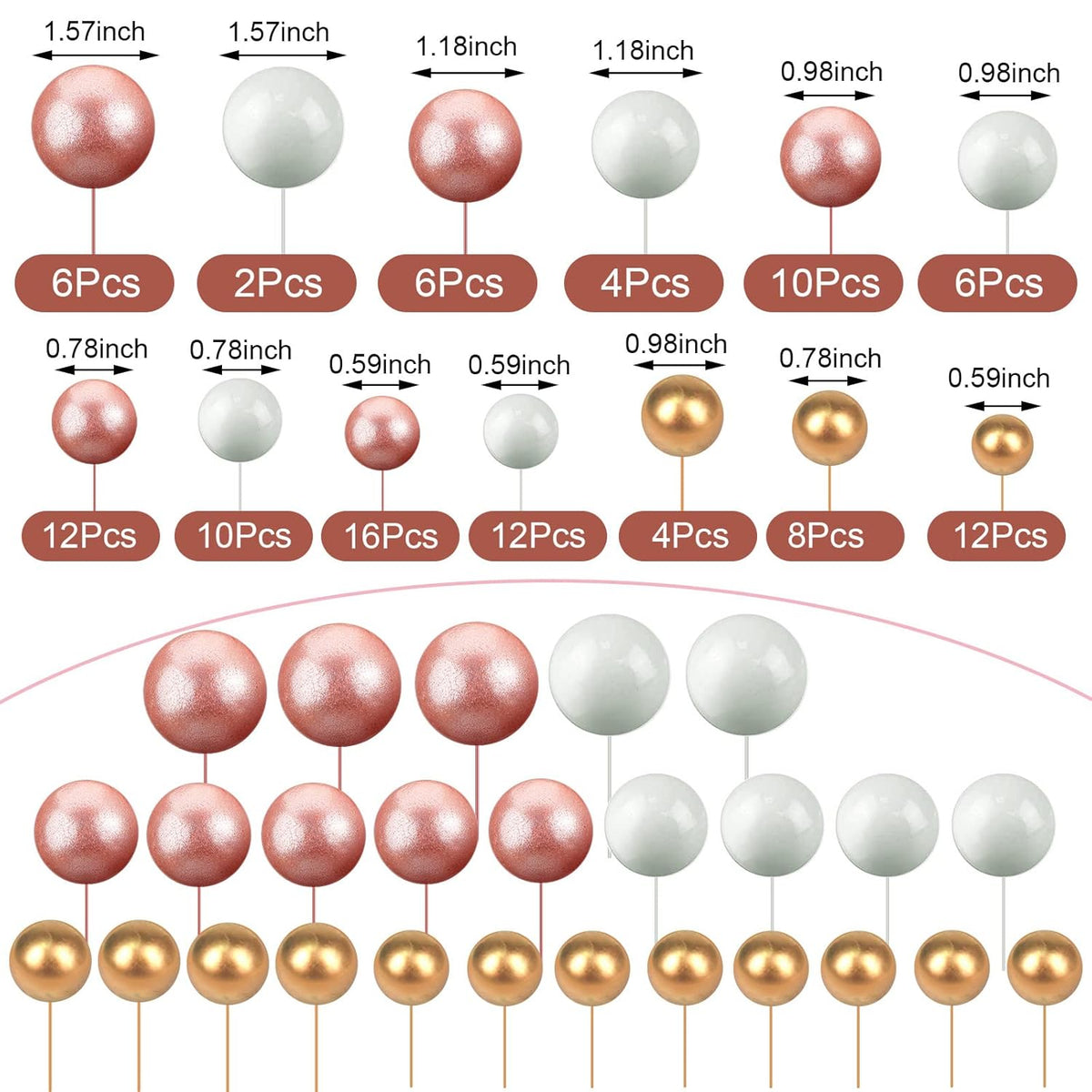 108 Pcs Balls Cake Topper DIY Cupcake Insert Foam Balloons for Cake Baking Wedding Anniversary