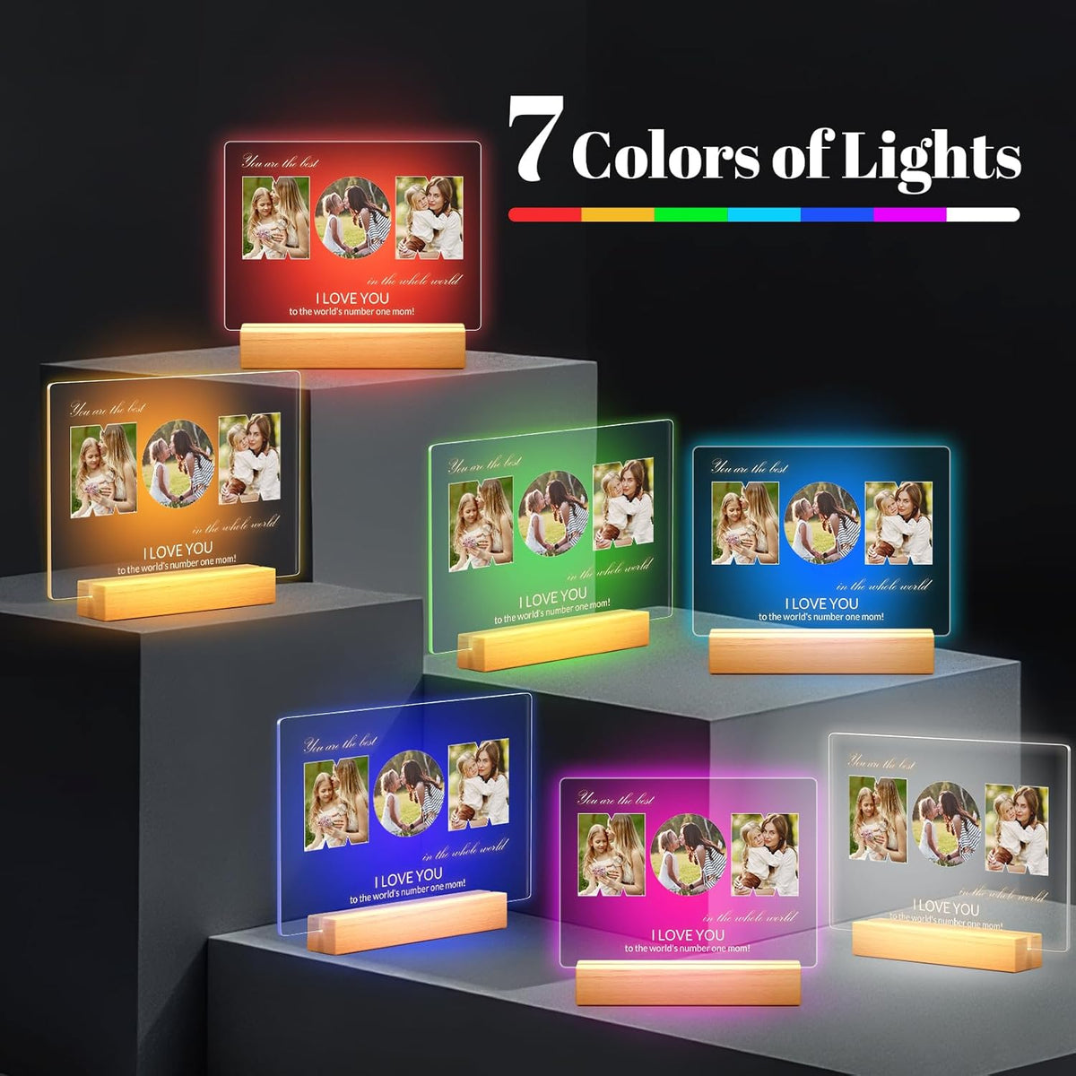 Custom Picture Frames with Photo, Personalized MOM Photo Frame with Night Light, Customized Picture