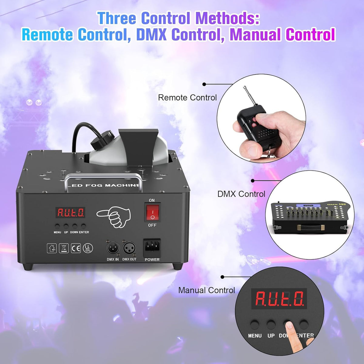 2000W Professional Fog Machine Dual Nozzle with 16 RGB LED, DMX Control Adjustable Smoke Direction