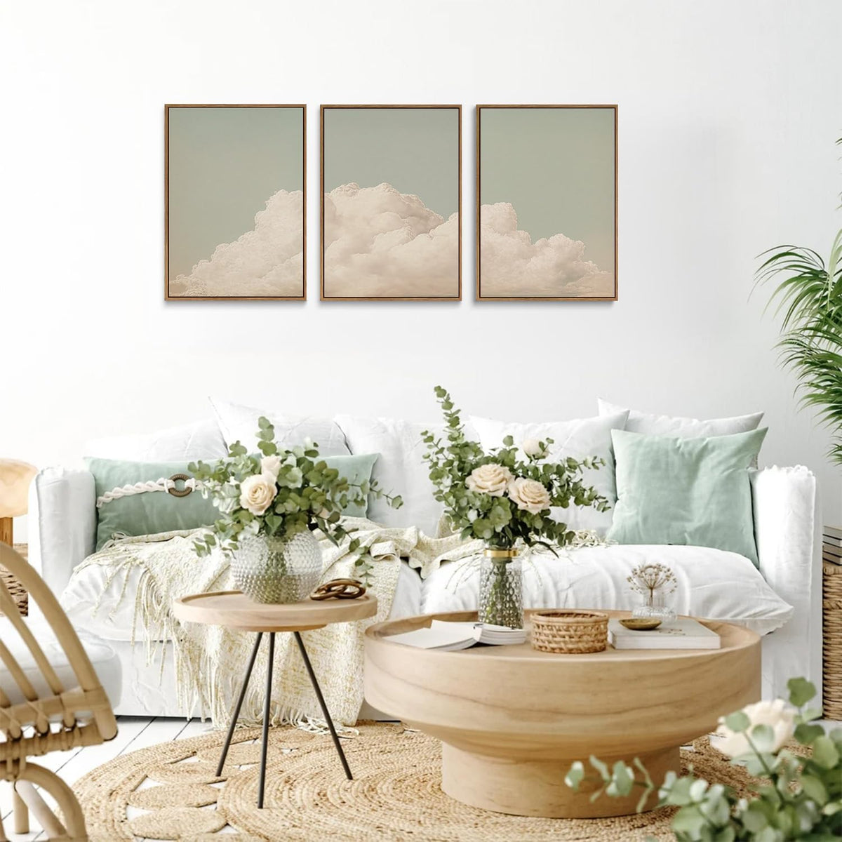 myusuar 3 Piece Large Modern Abstract Canvas Framed Wall Art For Living Room, Dearm Cloud