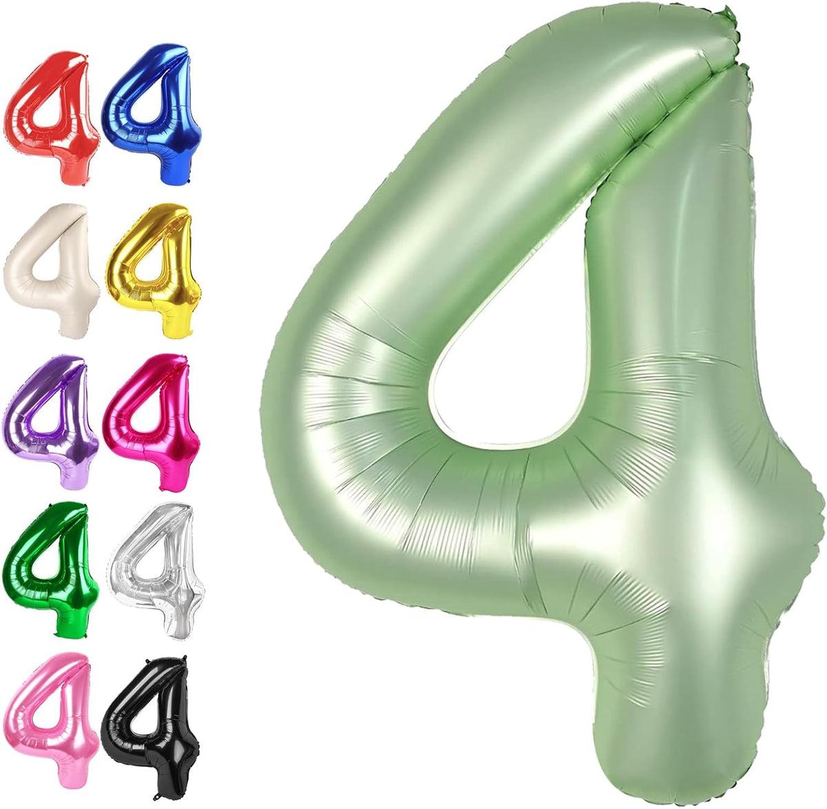 40 Inch Sage Green Large Number 4 Balloons, Giant Foil Number Four 14 24 34 40 44 Balloons, Oliver