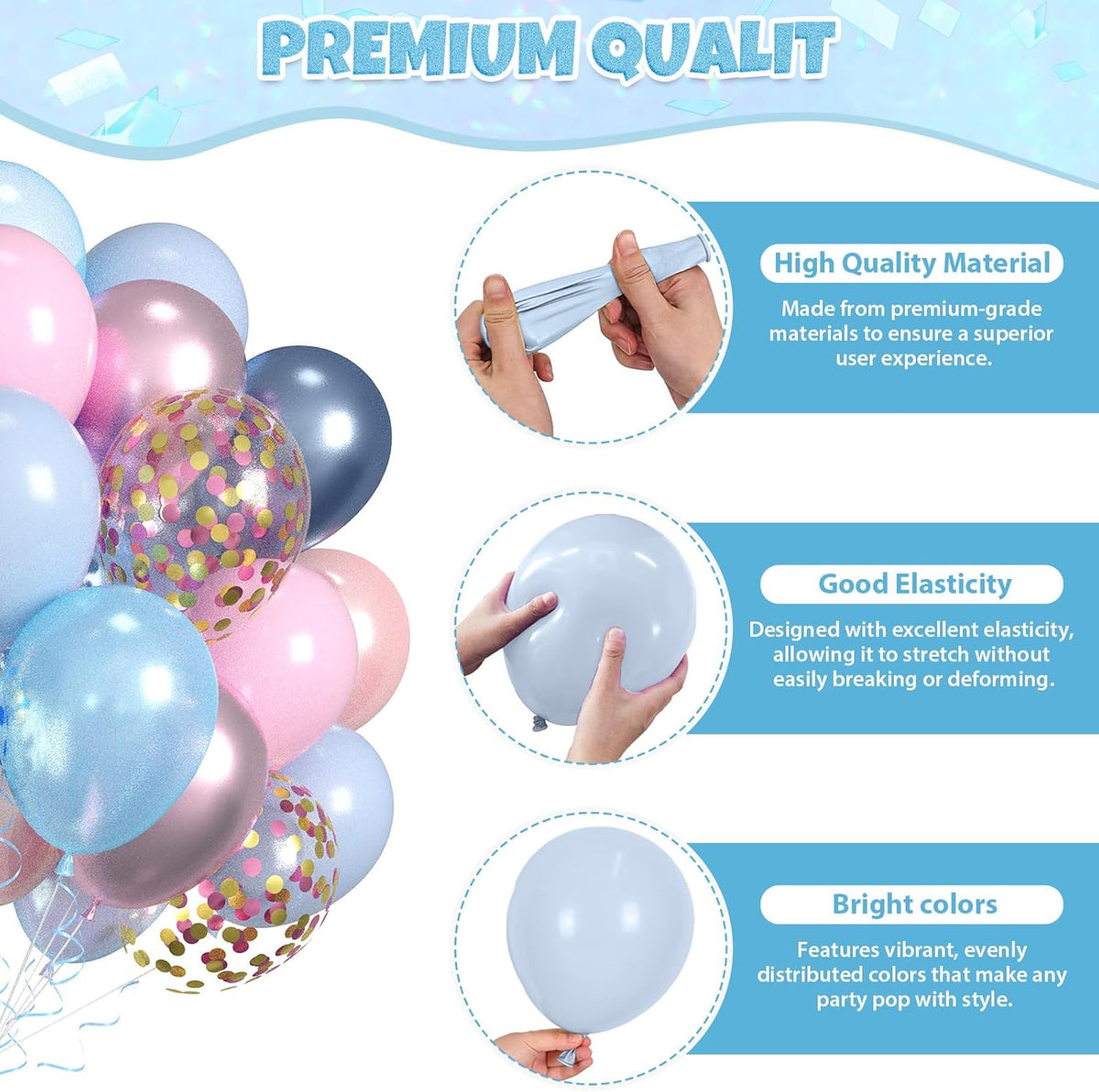 Pink and Blue Balloons, 60pcs Pearl Metallic Blue Pink Balloon With Two Types Confetti Balloons For