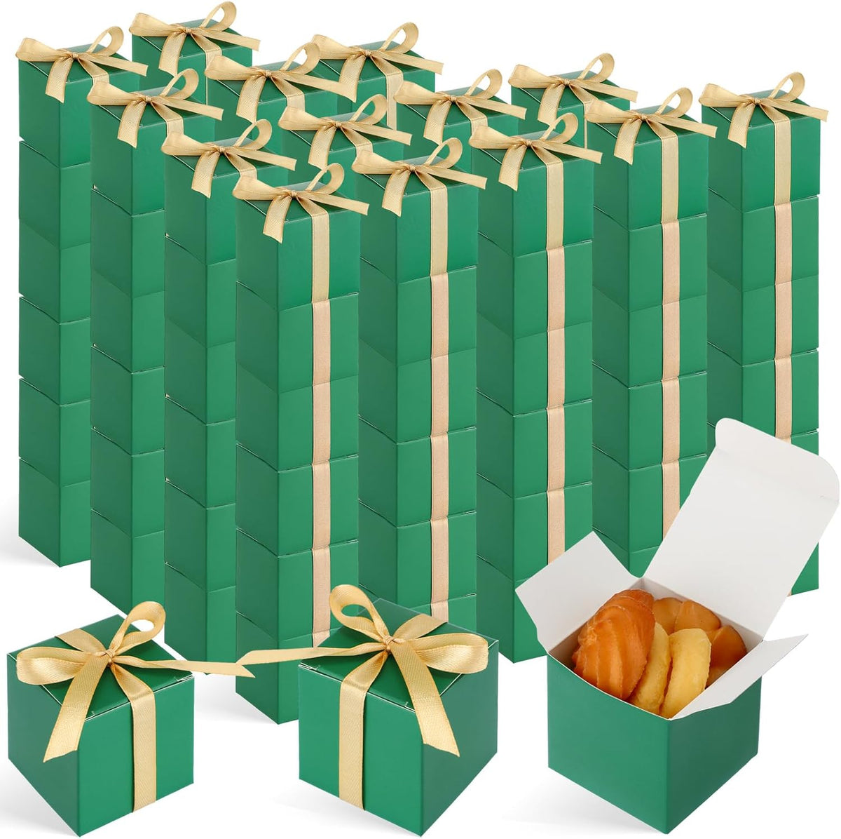 Jutom 100 Pcs Mini Favor Boxes Extra Small Candy Boxes Paper with Gold Ribbon for Christmas
