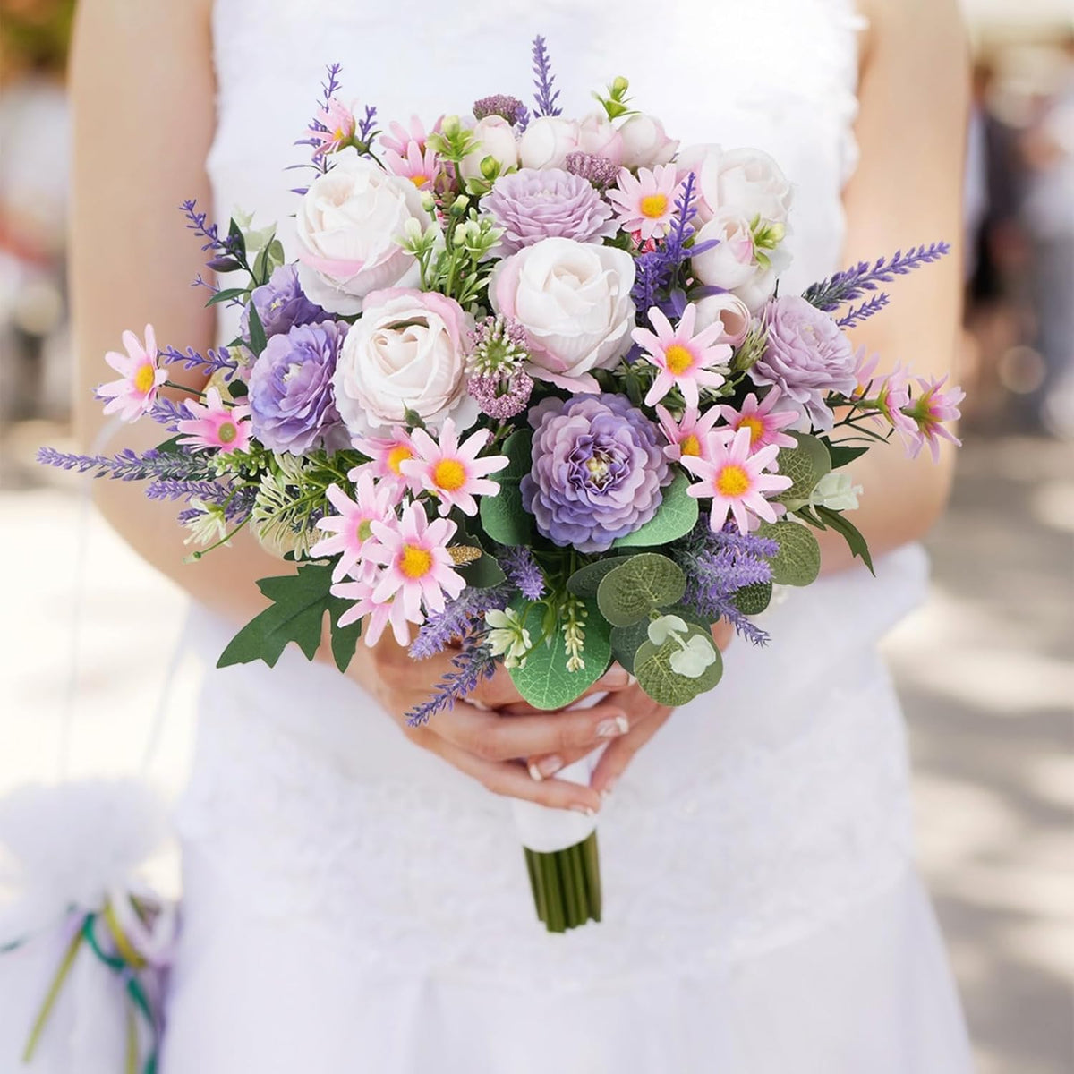 Fake Flowers Purple Artificial Silk Flower Bouquet Faux Flowers for Vase with Rose Peony Daisy for