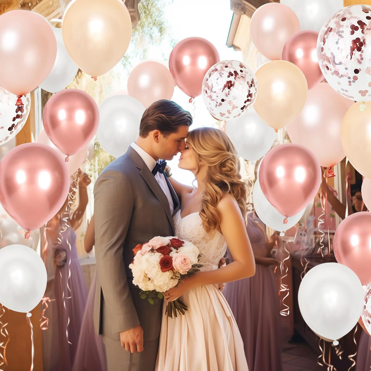 Rose Gold Balloons Set, Pearl Champagne Gold Rose Gold and White Birthday Balloons, Metallic Roses