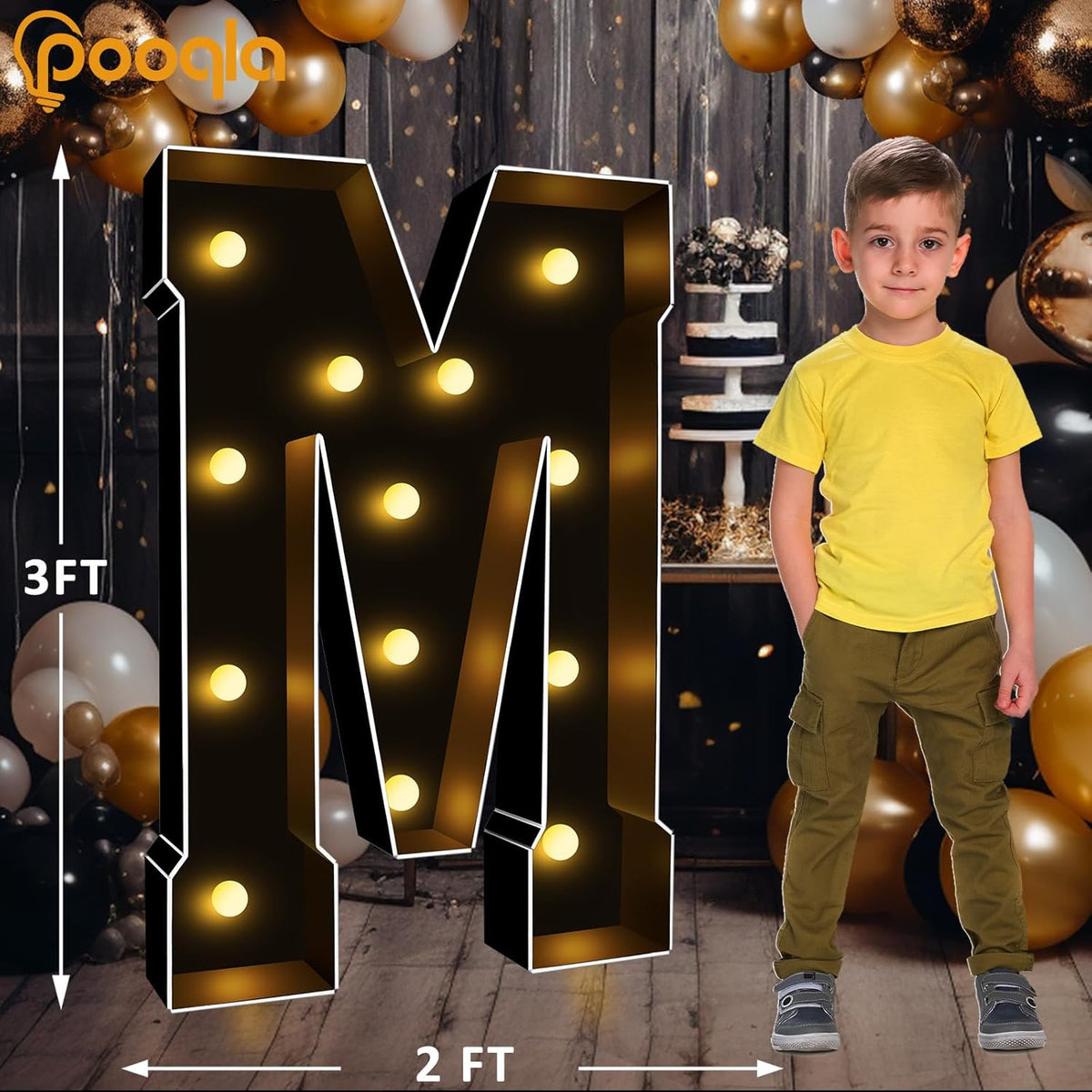 Pooqla 3FT Marquee Light Up Letters, Black LED Party Decor Large Marquee Letters 3 Feet Tall, Giant