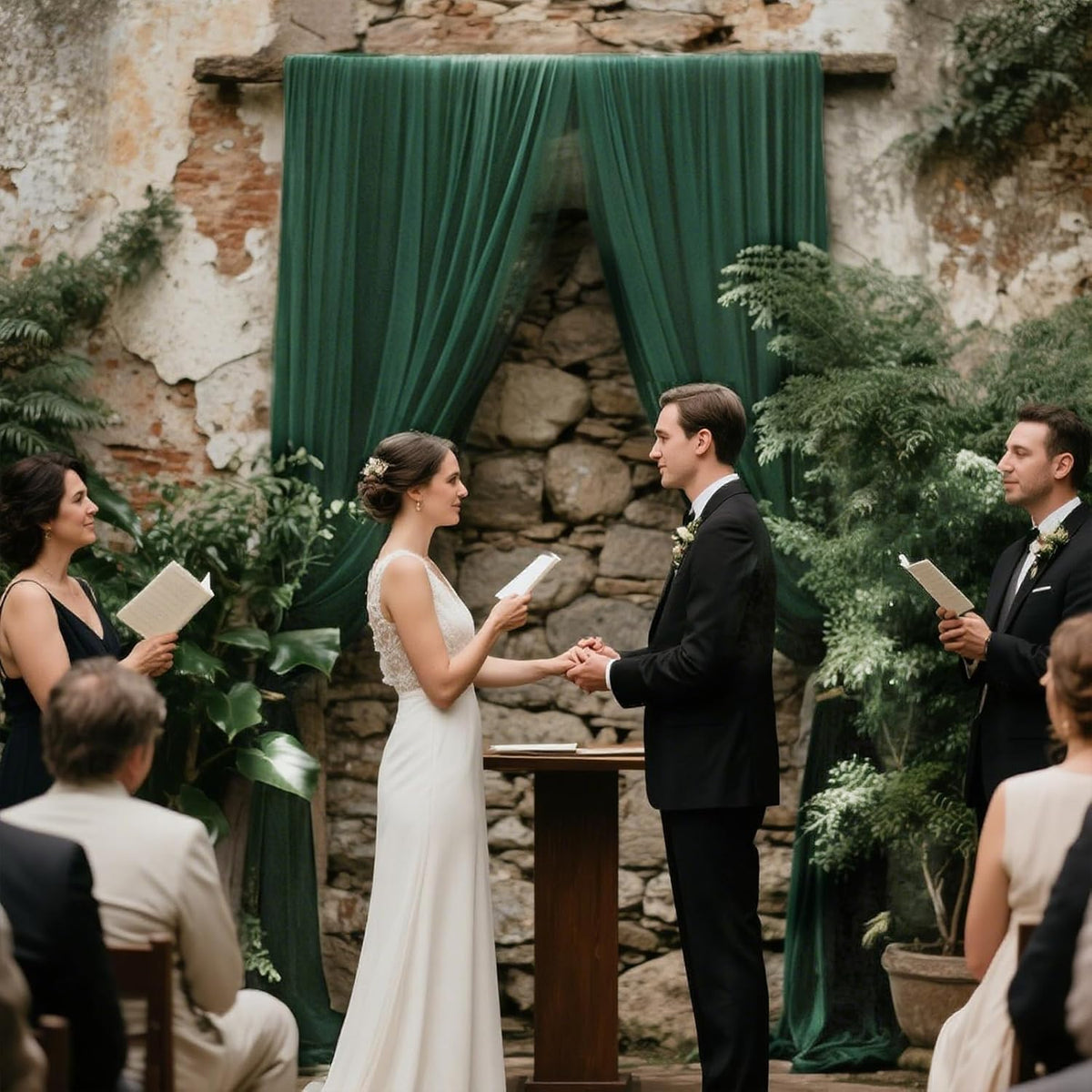 VOK Dark Green Wedding Arch Draping Fabric Chiffon Fabric, 29in x 18Ft Sheer Chiffon Outdoor