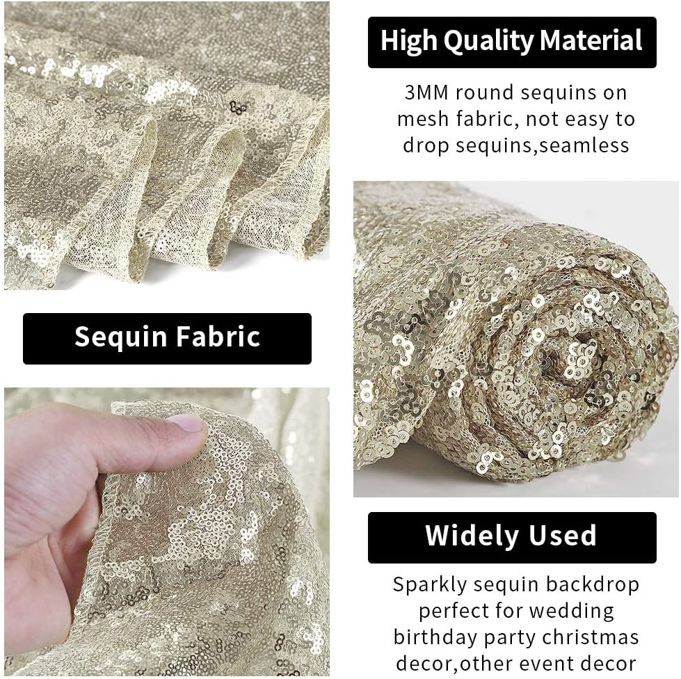Hahuho Champagne Sequin Backdrop Curtain, 4PCS 2FTx8FT Glitter Backdrop Curtain for Parties