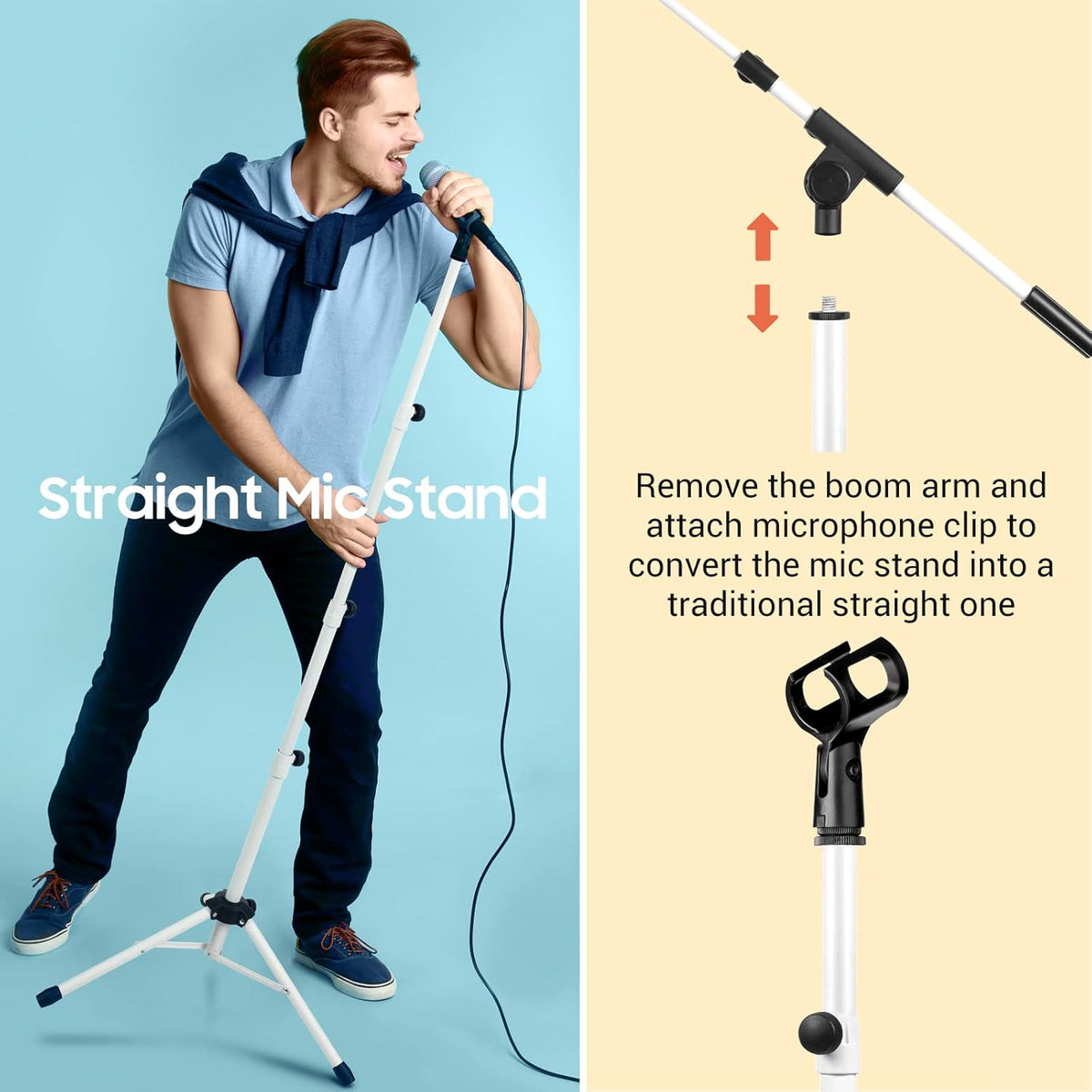 CAHAYA Microphone Stand Tripod Boom Arm Floor Mic Stand with Carrying Bag and 2 Mic Clips for