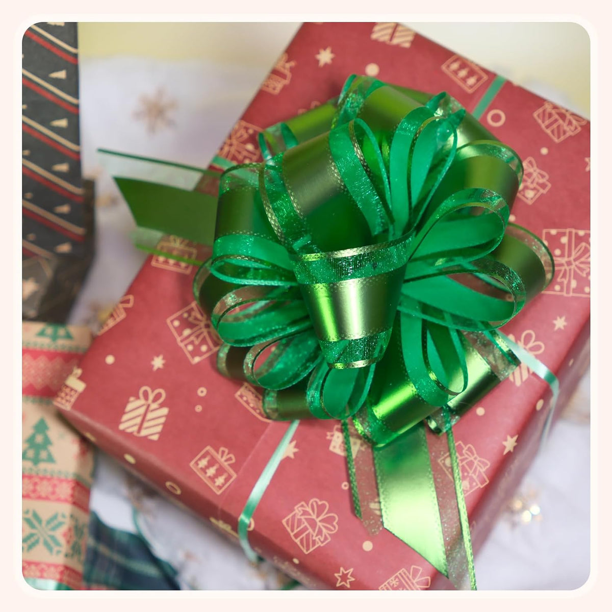 12 PCS 6 Inch Large Pull Organza Green Bows - Perfect for Gift Wrapping, Wedding Decor, Car Bows