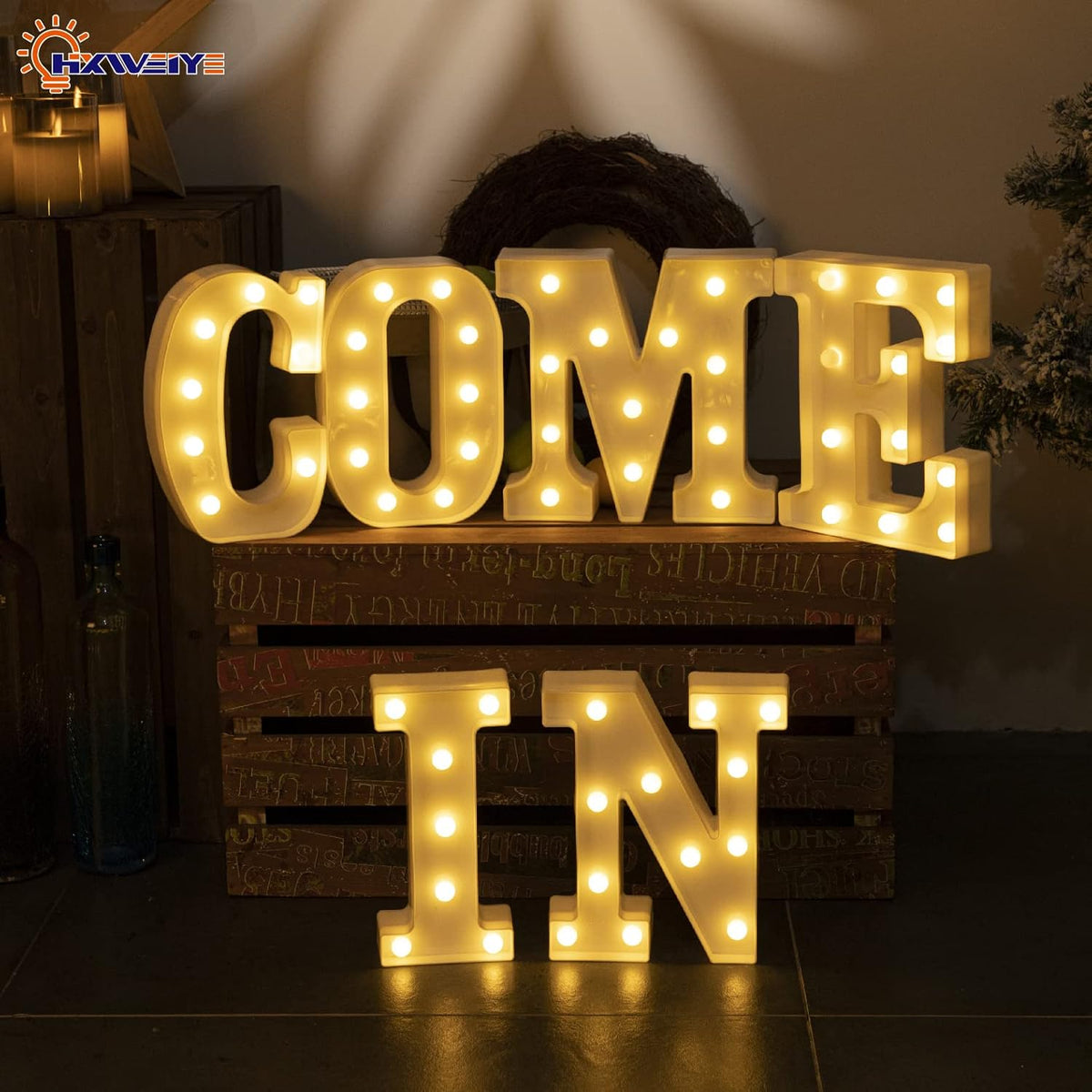 HXWEIYE LED Marquee Letters Lights Sign - 26 Alphabet & Number 0-9 Warm White Led Letters for Bar