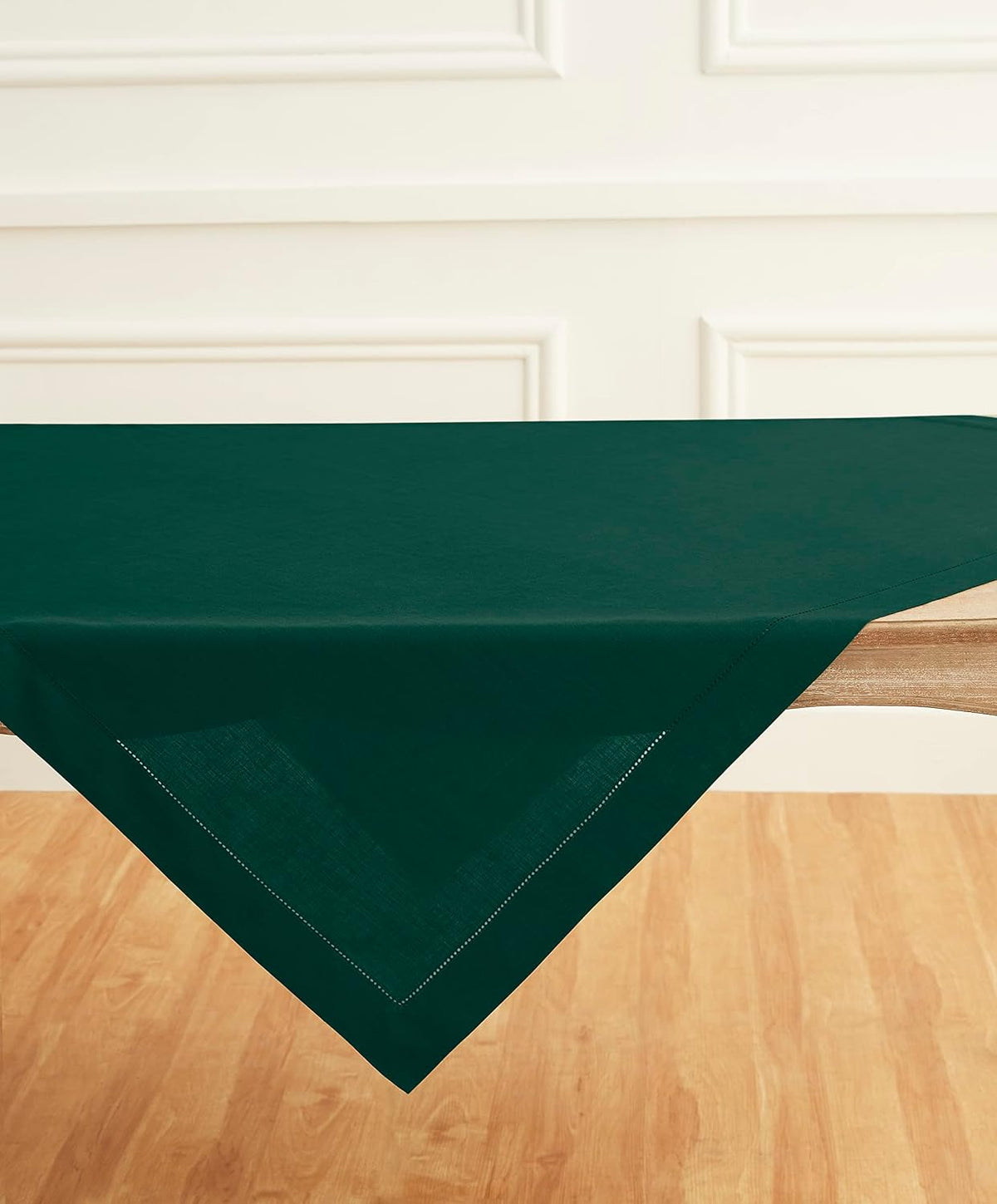 Solino Home Rainforest Green Linen Tablecloth 52 x 52 Inch - 100% Pure Linen Square Table Throw