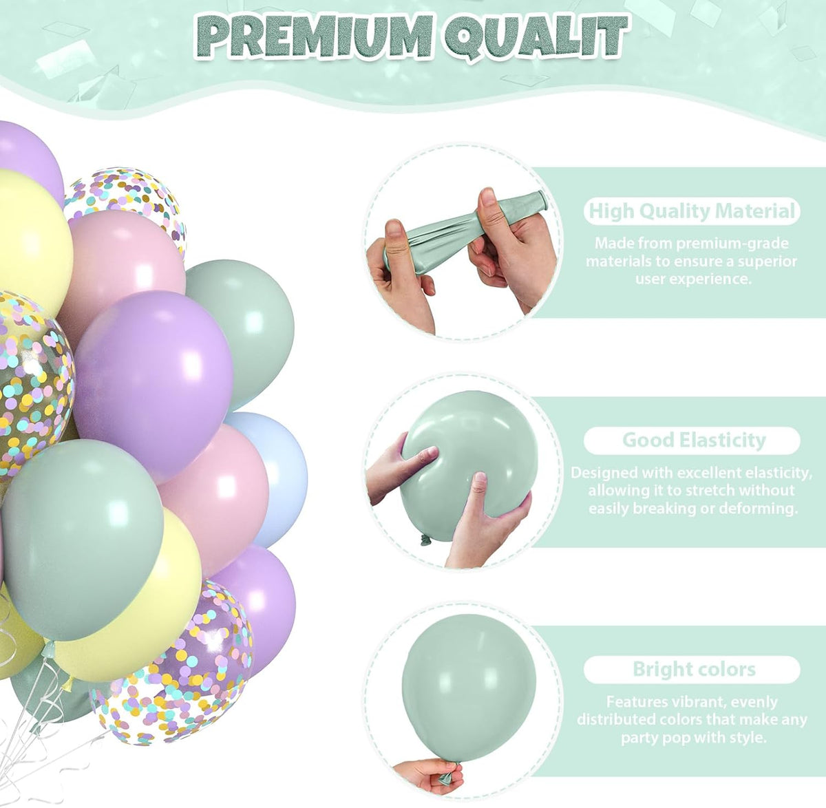 Pastel Balloons, 60pcs Pastel Color Balloons, Macaron Green Pink Purple Teal Blue Balloon, Colorful