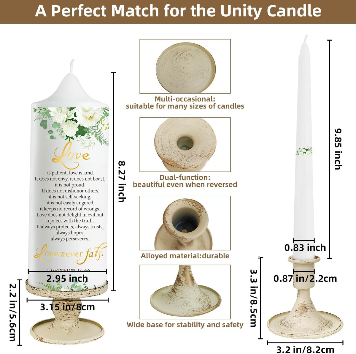 Extrogif Unity Pillar Candles for Wedding Ceremony Set - 3 Wedding Candles Unity Set with Holders