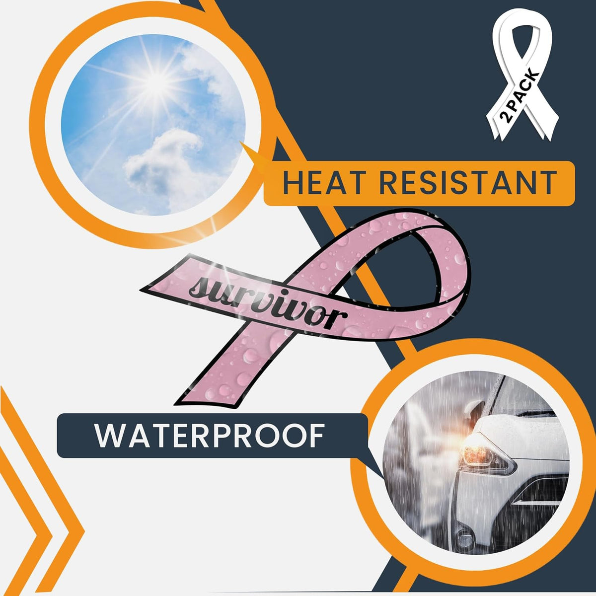 Magnet Me Up Breast Cancer Survivor Pink Ribbon Magnet Decal - 3.5x7 Inches, 2 Pack, Automotive