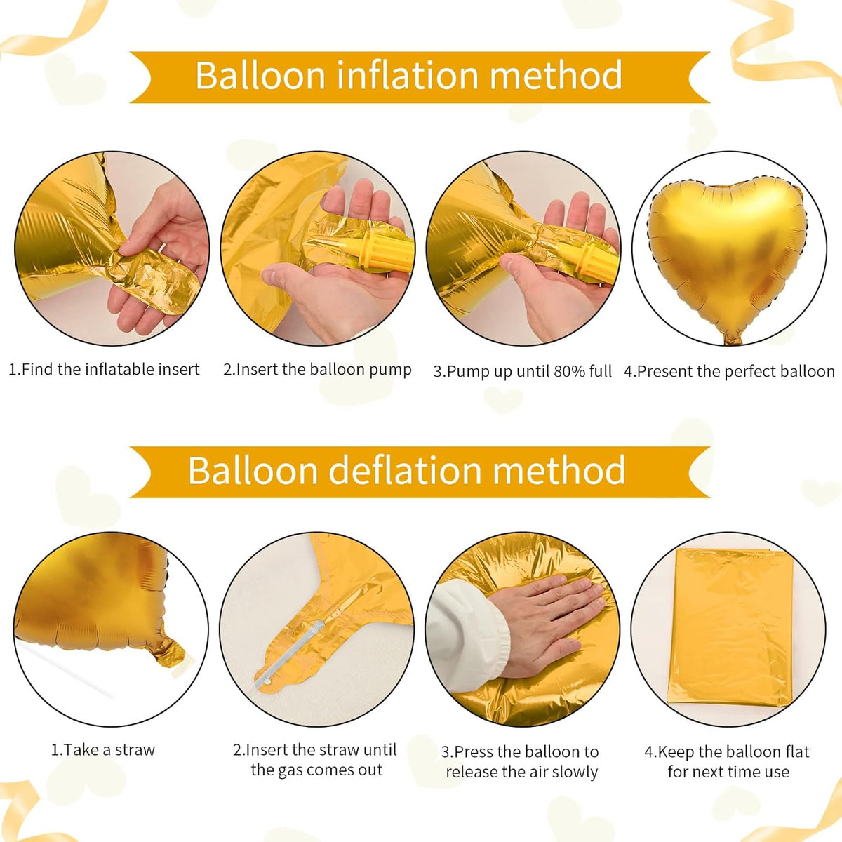 Foil Heart Balloons Gold - 10PCS Heart Shaped, 18inch Metallic Love Foil Balloons for Helium