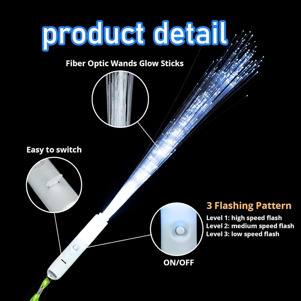 100Pcs White Fiber Optic Wands,3 Models Wedding Sparklers,Glow Sticks Light up Sticks Led Light