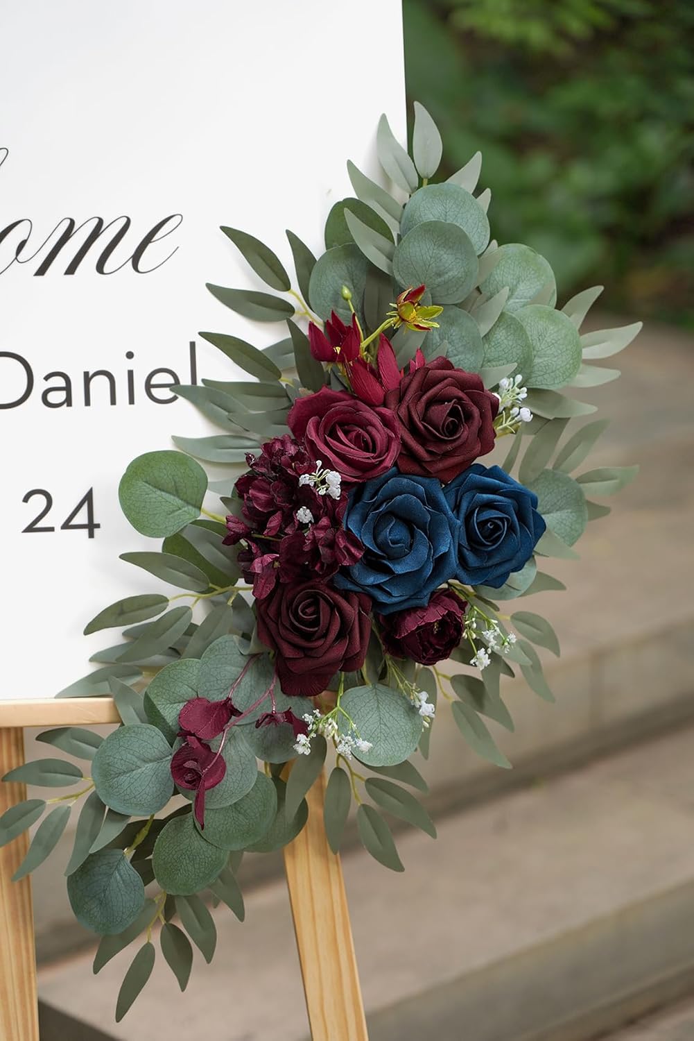 Navy and Burgundy Flower for Wedding Welcome Signs Decorations, Artificial Burgundy Wedding Arch