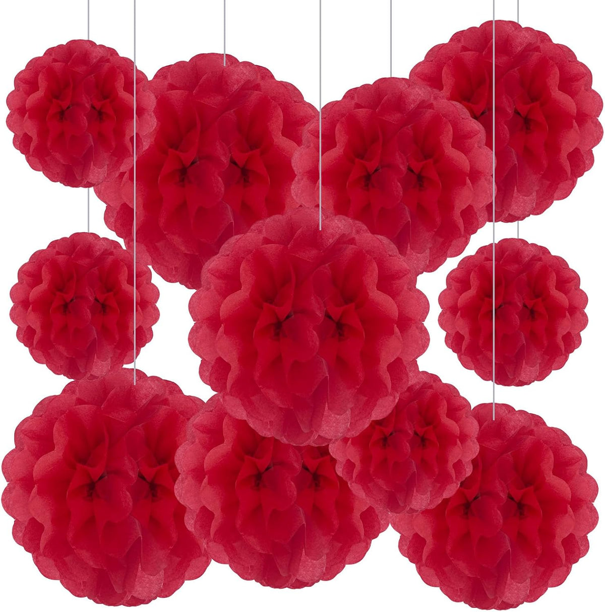 Tissue Paper Pom Poms, Red Tissue Paper Flowers, Hanging Flower Balls for Weddings Fiesta Parties