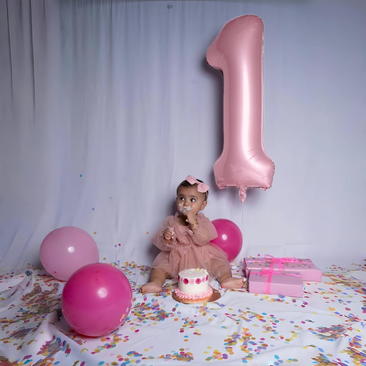 Pastel Pink 1 Balloons, 40 Inch Giant Light Pink Helium Foil Number 0-9 for Girls, Self Inflating