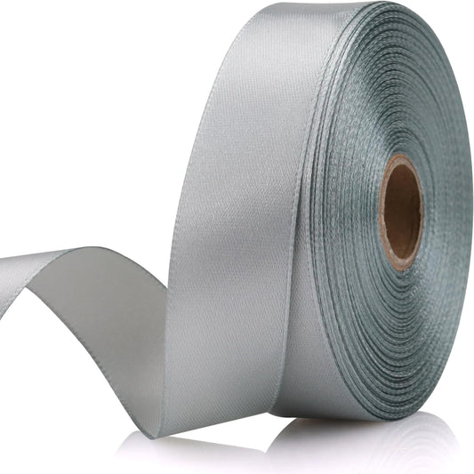 Silver Ribbon 7/8 Inch 30 Yards Satin Craft Ribbon-Single Face Polyester Ribbon for Handmade