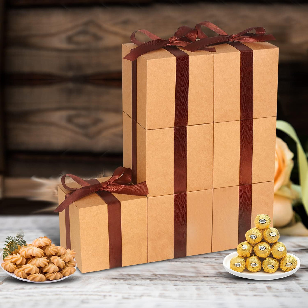 100 Pack Small Gift Boxes, 2x2x2 Inches Favor Boxes Brown Paper Gift Boxes with Lids for Presents