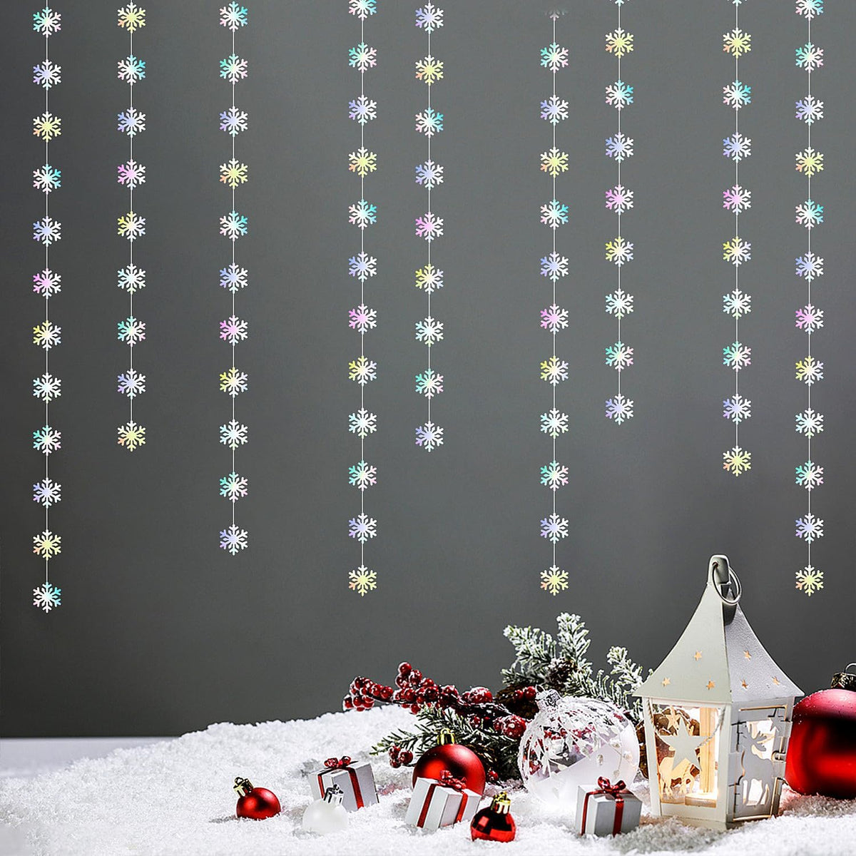 Snowflake-Snow Iridescent-Holographic Christmas Party-Decoration Garland - 52ft Winter Wonderland