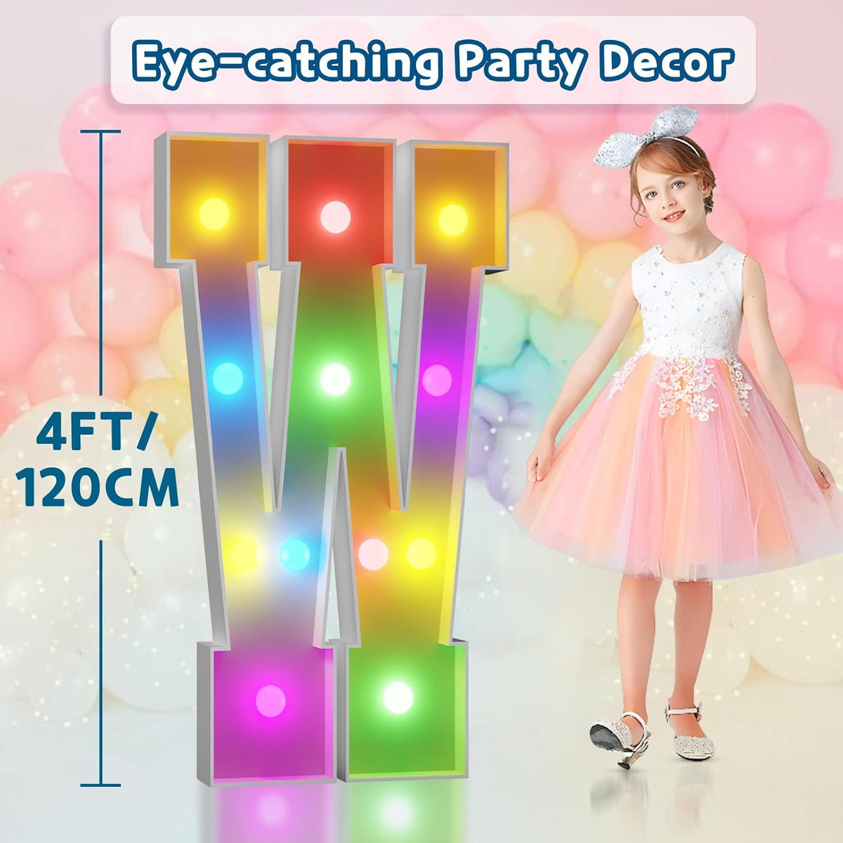 imprsv 4FT Colorful Marquee Light Up Letters W, 18 Colors Light Up Sign Alphabet Sign with Remote