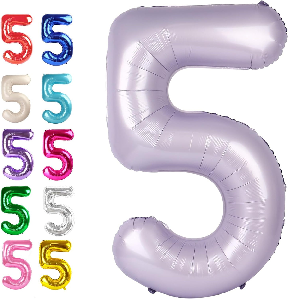 Large Lavender 40 Inch Birthday Number 5 Balloon, Lilac Five 5th 15 25 35 50 55 Birthday