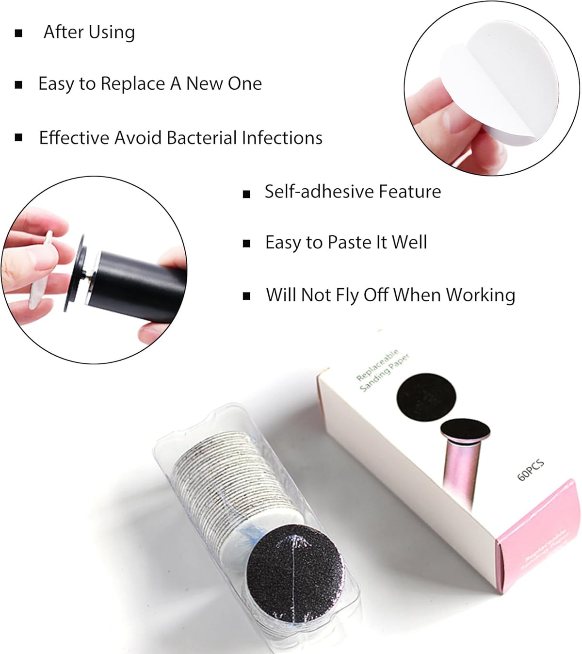60 Pieces Replaceable Foot Sandpaper Discs for Electric Foot File Adjustable Speed Callus Remover