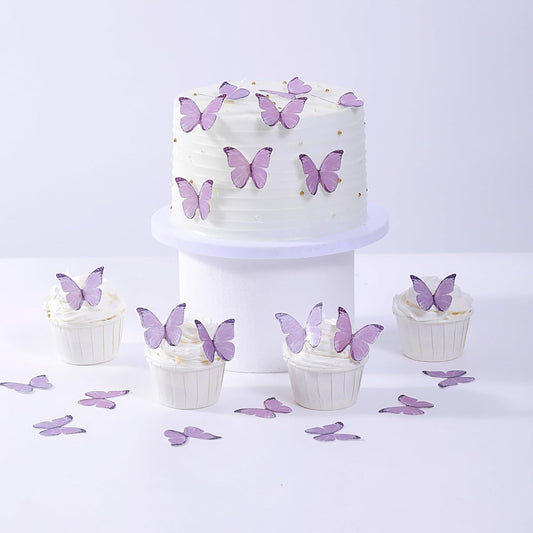 48PCS Wafer Paper Butterfly Cake Toppers YOcity Edible Butterflies for Cake Decorations Purple