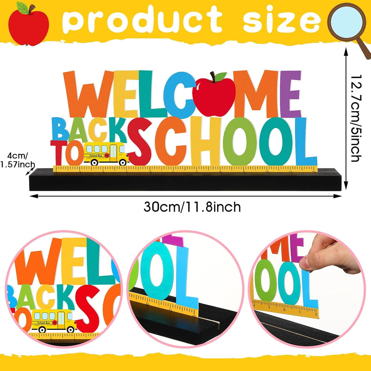 Welcome Back to School Metal Sign First Day of School Table Decor Metal Word Sign with Wooden Base