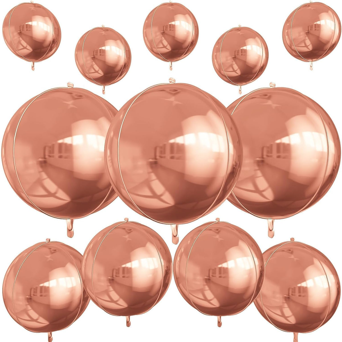 12Pcs Rose Gold Round Foil Balloons, 22" 15" 10" 4D Helium Ball Balloon, Metallic Rose Foil Balloon
