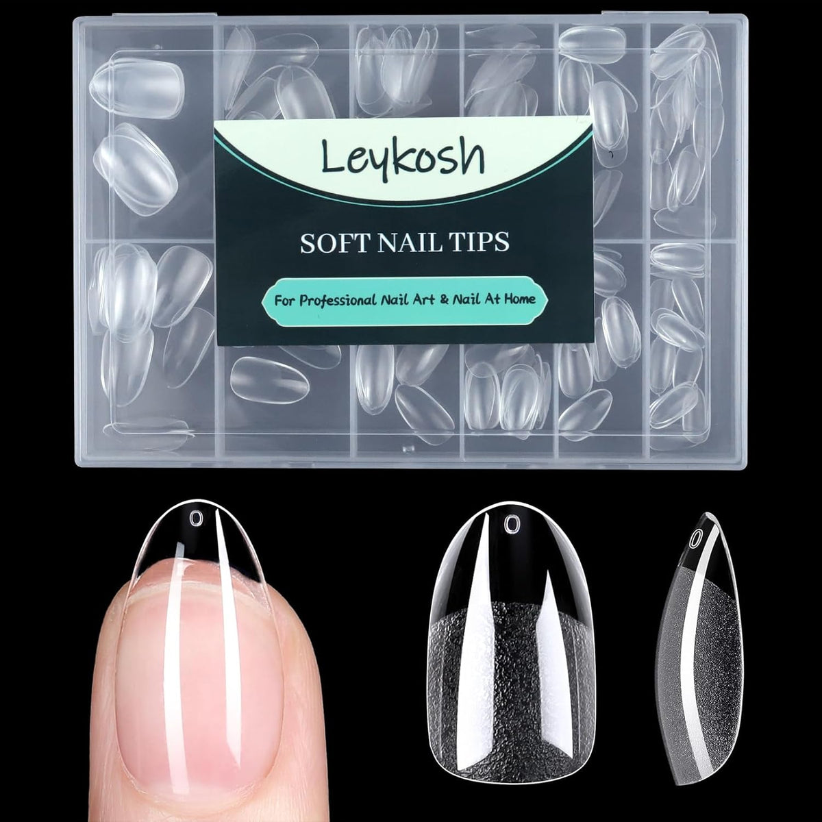 Medium Round Oval Nail Tips, 216pcs Acrylic Fake Nails Gel Nail Tips Soft, Full Cover Pre-Shaped