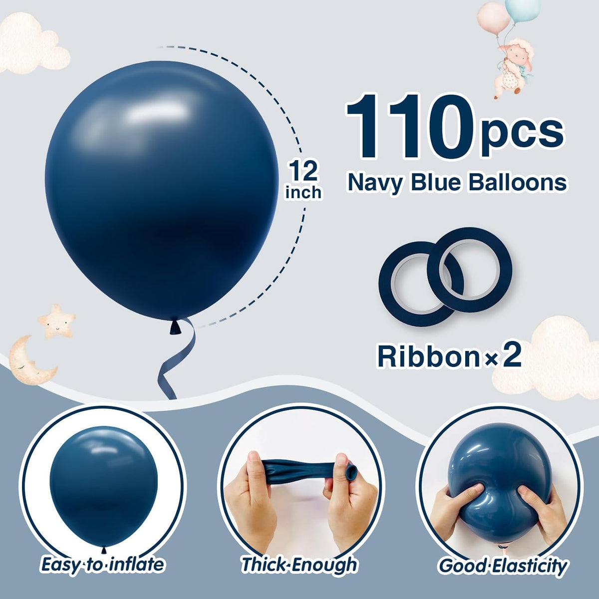 110pcs Navy Blue Balloons 12 Inch Blue Latex Balloon Garland Arch Kit for Birthday Baby Shower