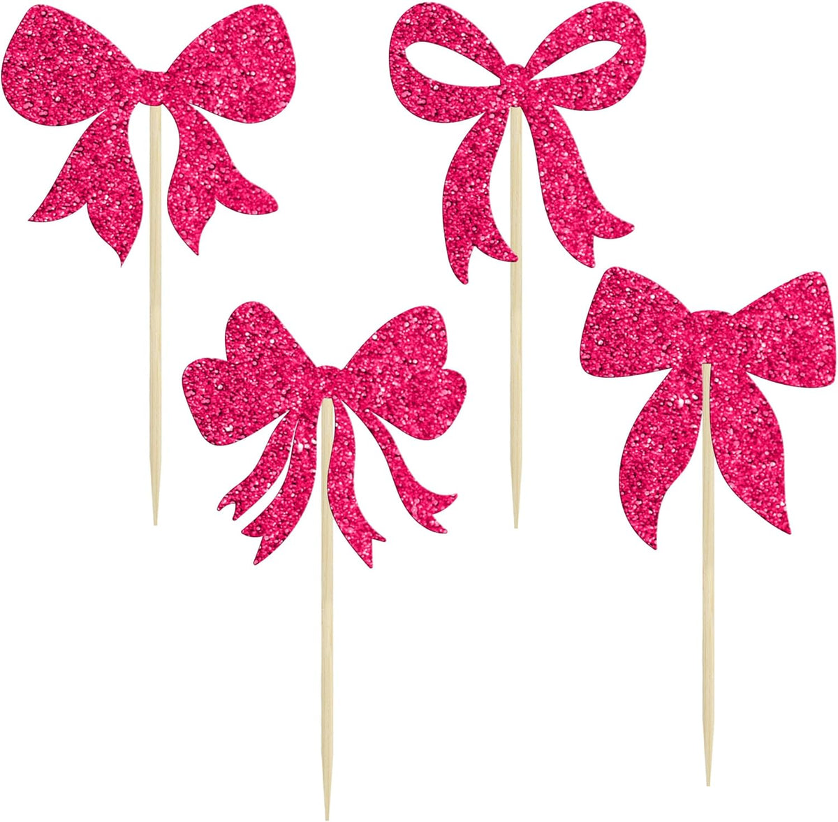 Gyufise 36Pcs Bow Cupcake Toppers Glitter Bowknot Cupcake Picks Bow Tie Birthday Decorations