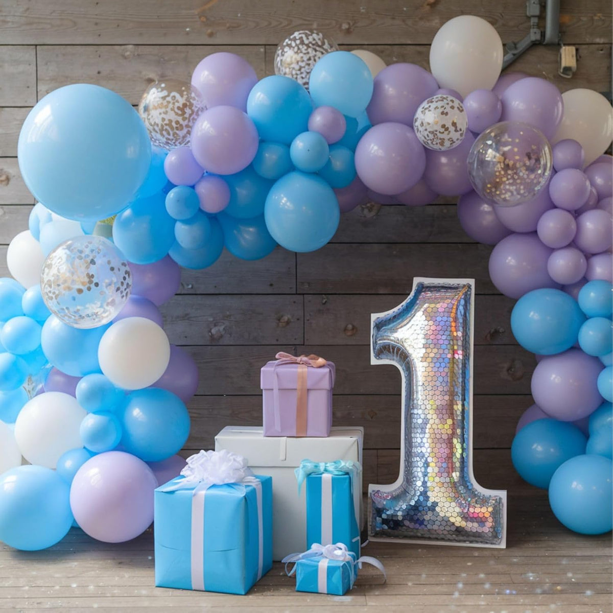 Frozen Balloons, 12 Inch Blue and Purple Balloons, Metallic Silver Blue Frozen Print Snowflake